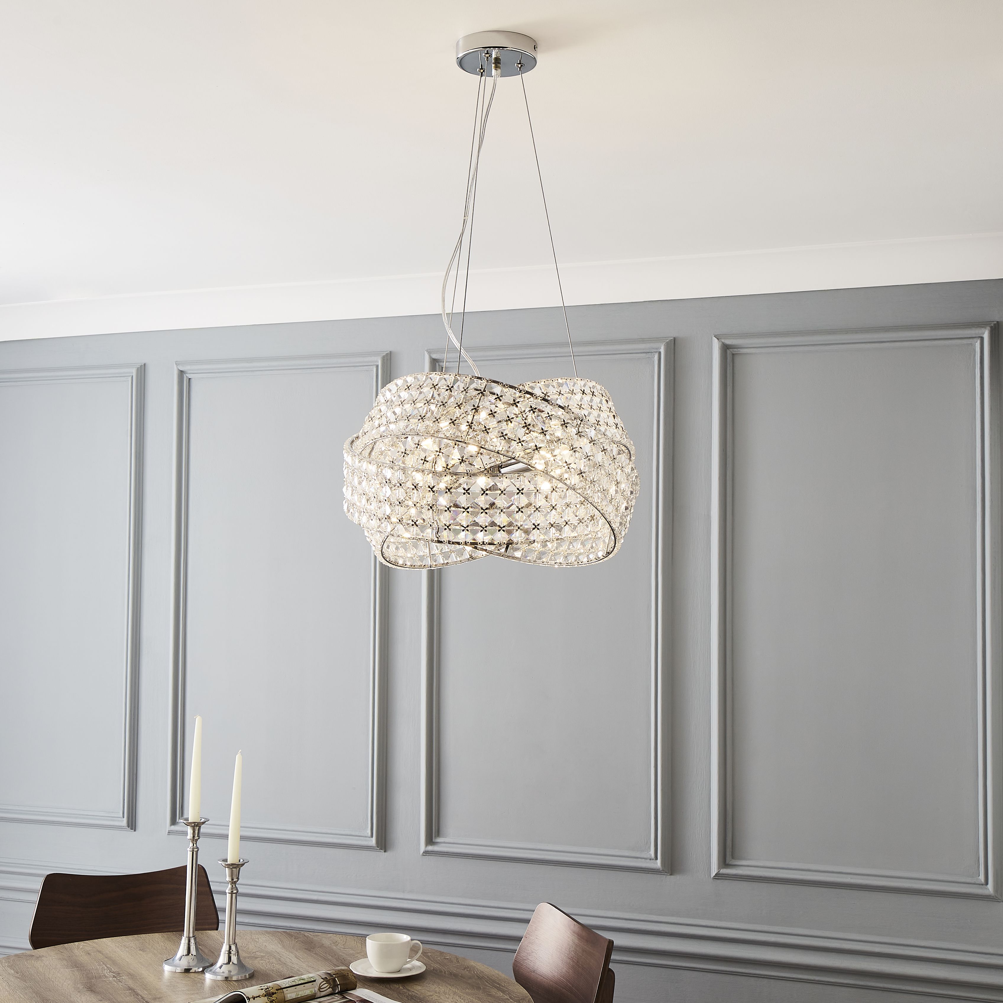 The Lighting Edit Sara Crystal rings Chrome effect 5 Lamp LED Pendant ceiling light, (Dia)420mm
