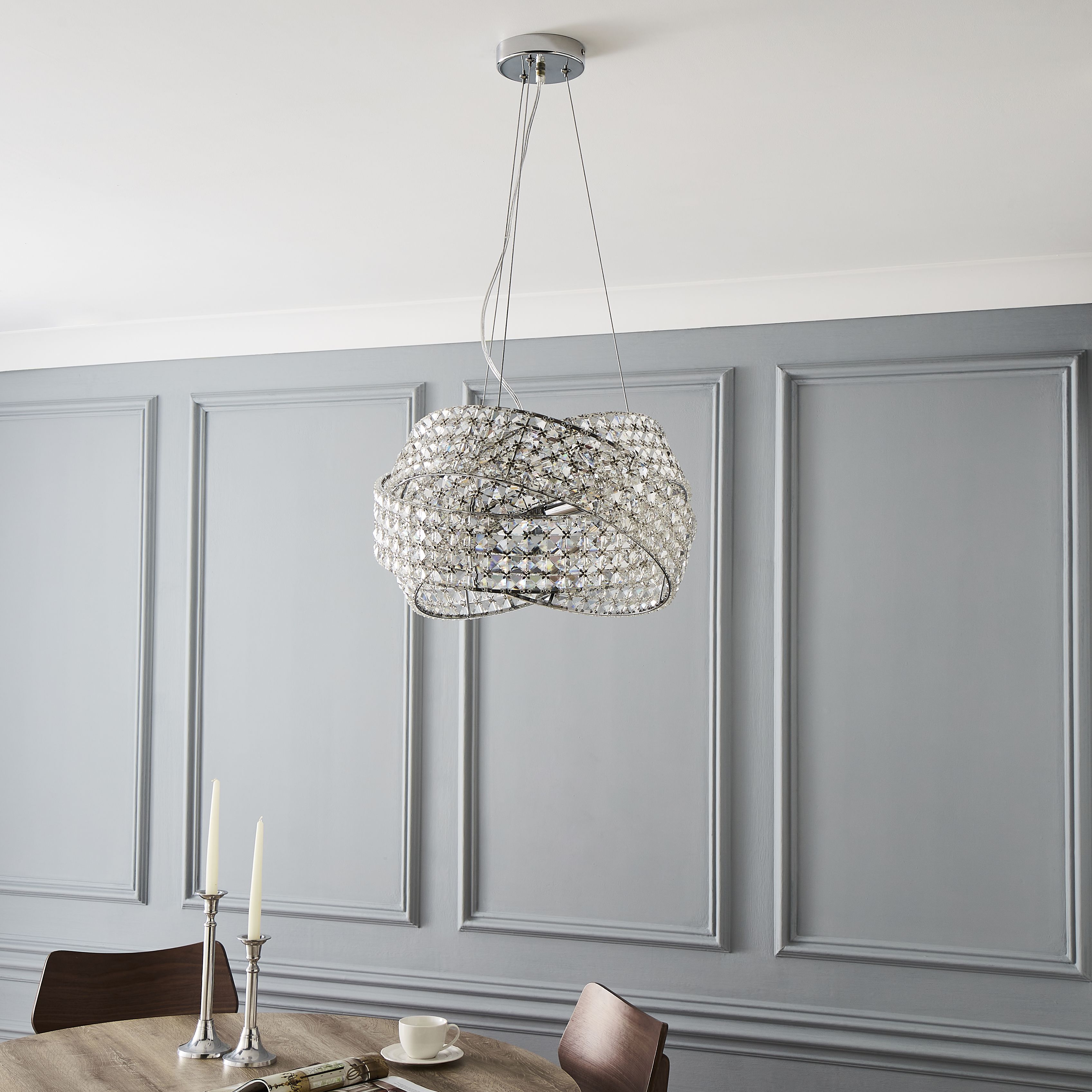 The Lighting Edit Sara Crystal rings Chrome effect 5 Lamp LED Pendant ceiling light, (Dia)420mm