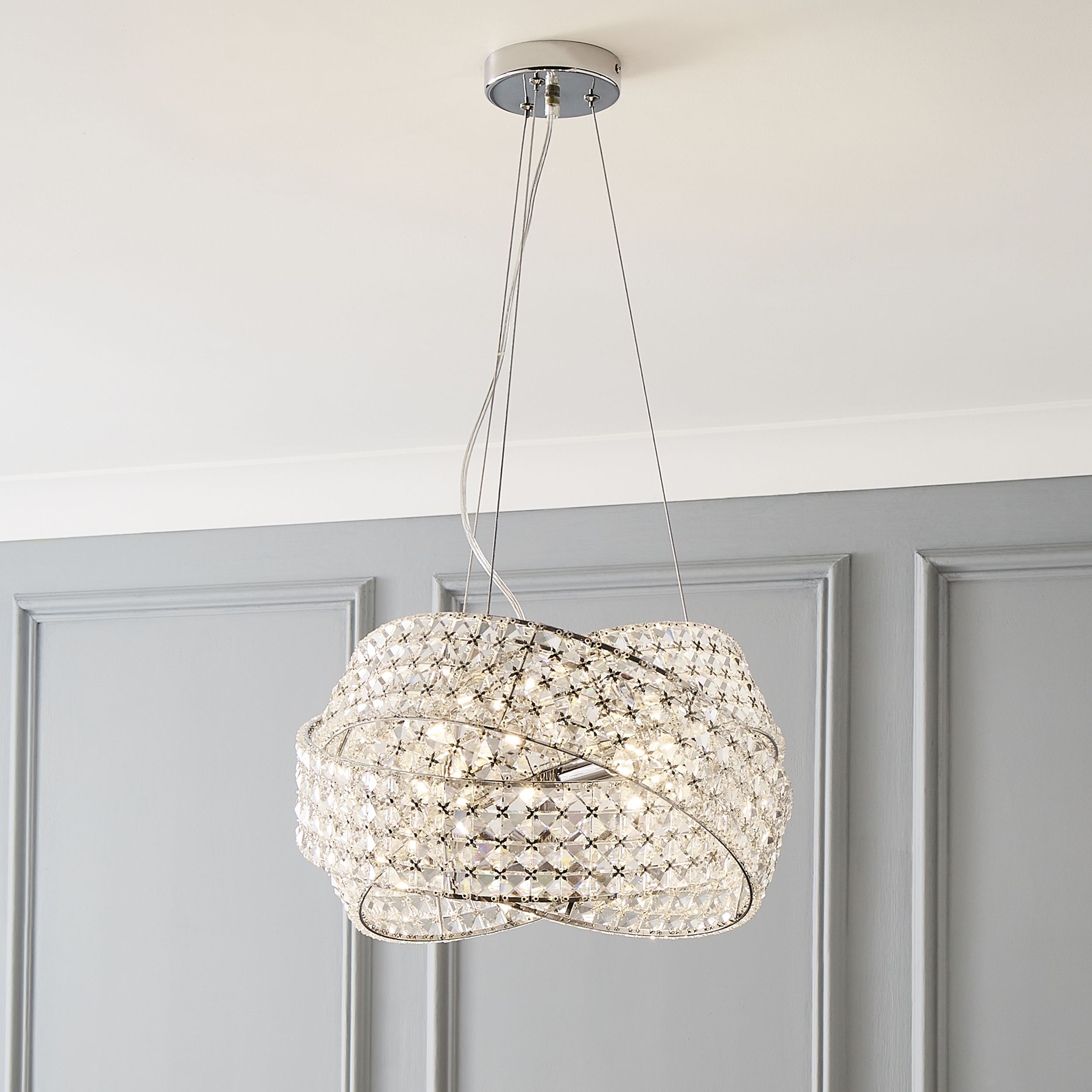 The Lighting Edit Sara Crystal rings Chrome effect 5 Lamp LED Pendant ceiling light, (Dia)420mm