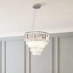 The Lighting Edit Schorr Crystal rod Chrome effect 5 Lamp LED Pendant ceiling light, (Dia)370mm