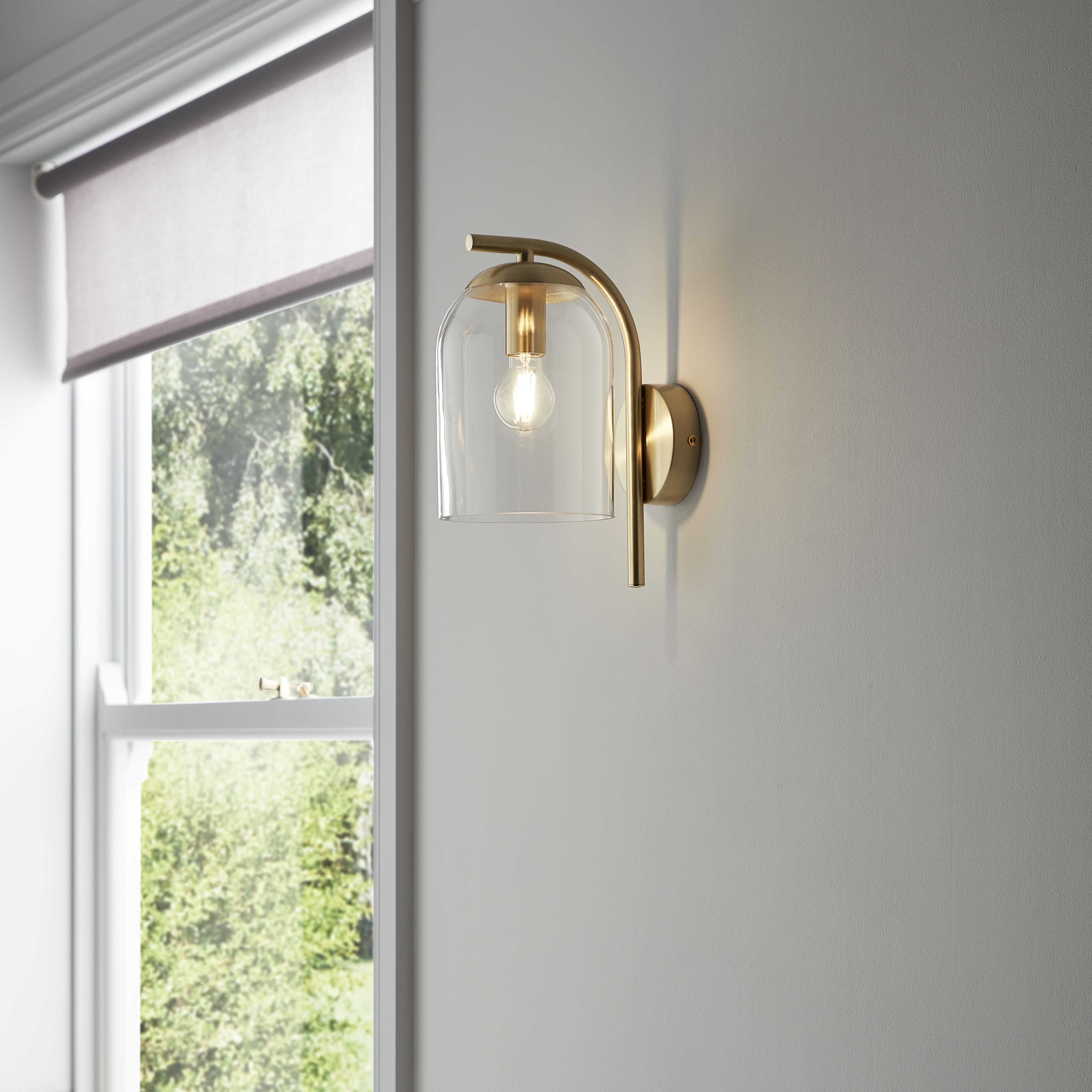 Thestias Satin Brass effect Wired Wall light