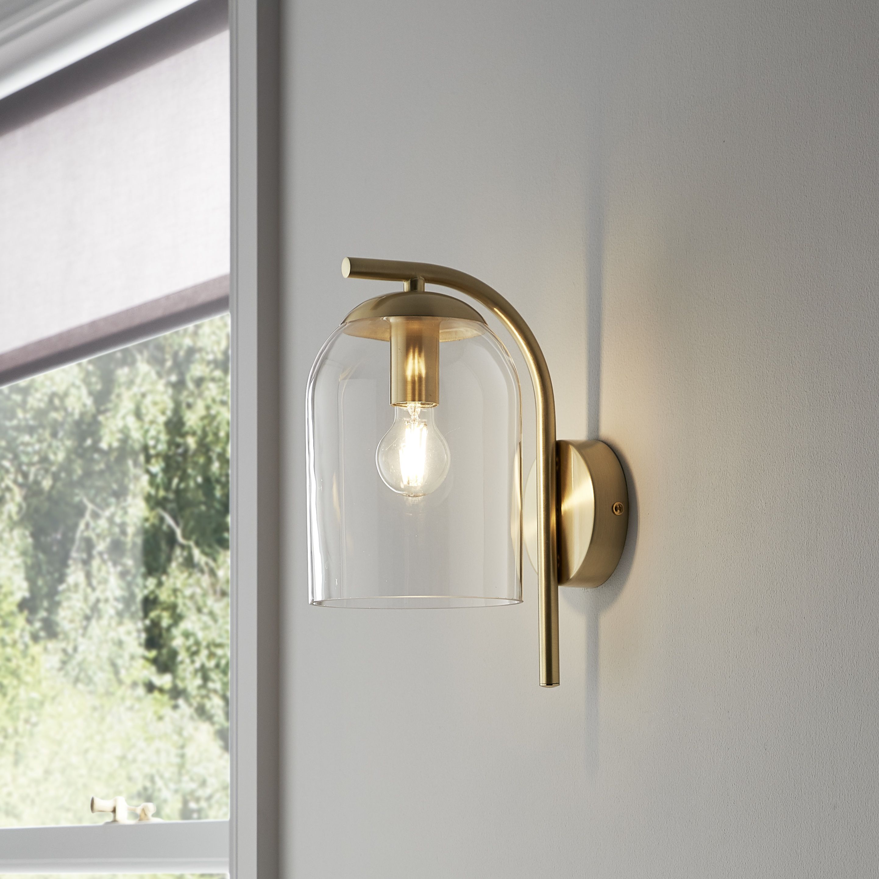 Thestias Satin Brass effect Wired Wall light