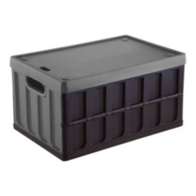 Tilian Heavy duty Grey 46L Stackable Foldable Storage crate with Lid