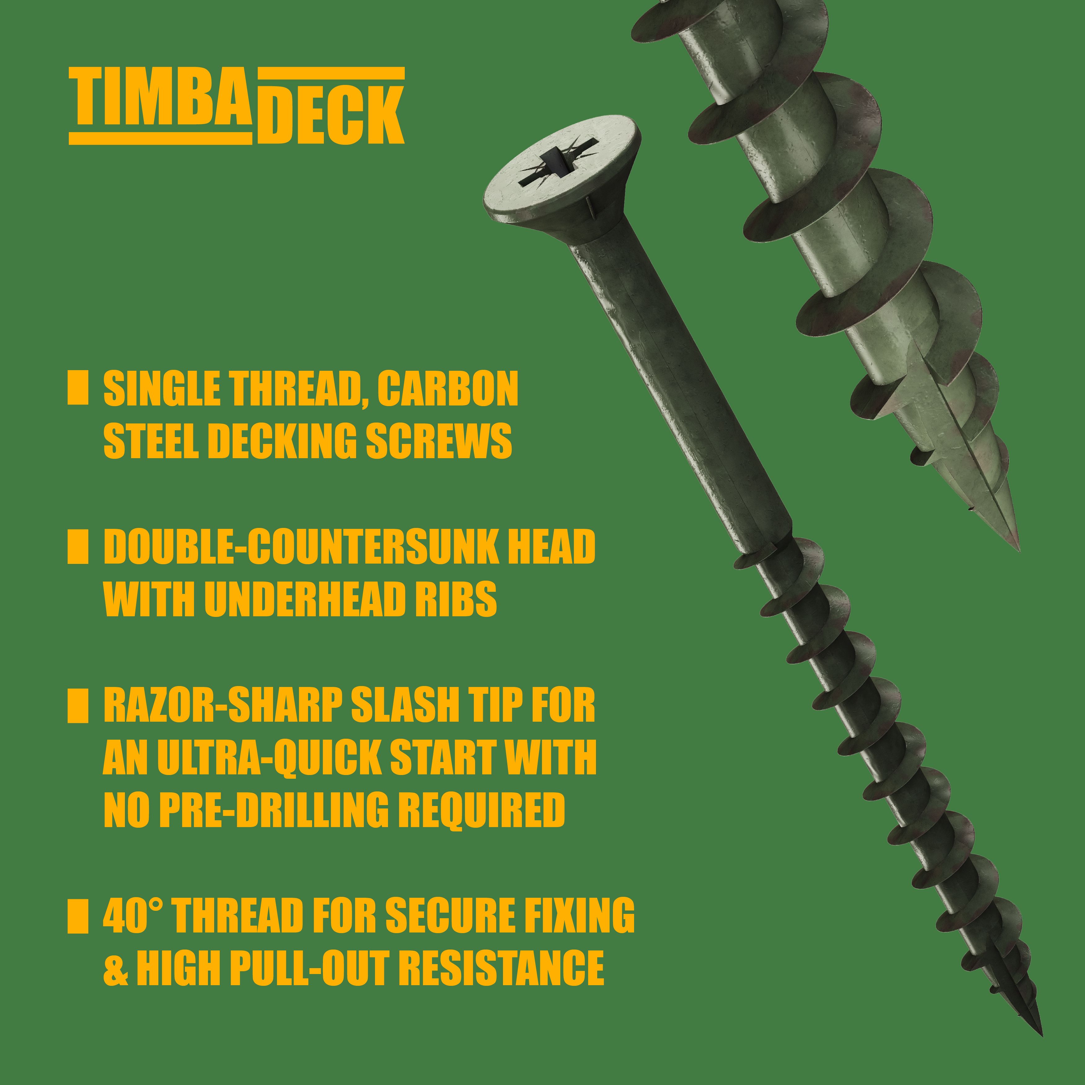 Timbadeck PZ Double-countersunk Carbon steel Decking Screw (Dia)4.5mm (L)65mm, Pack of 100