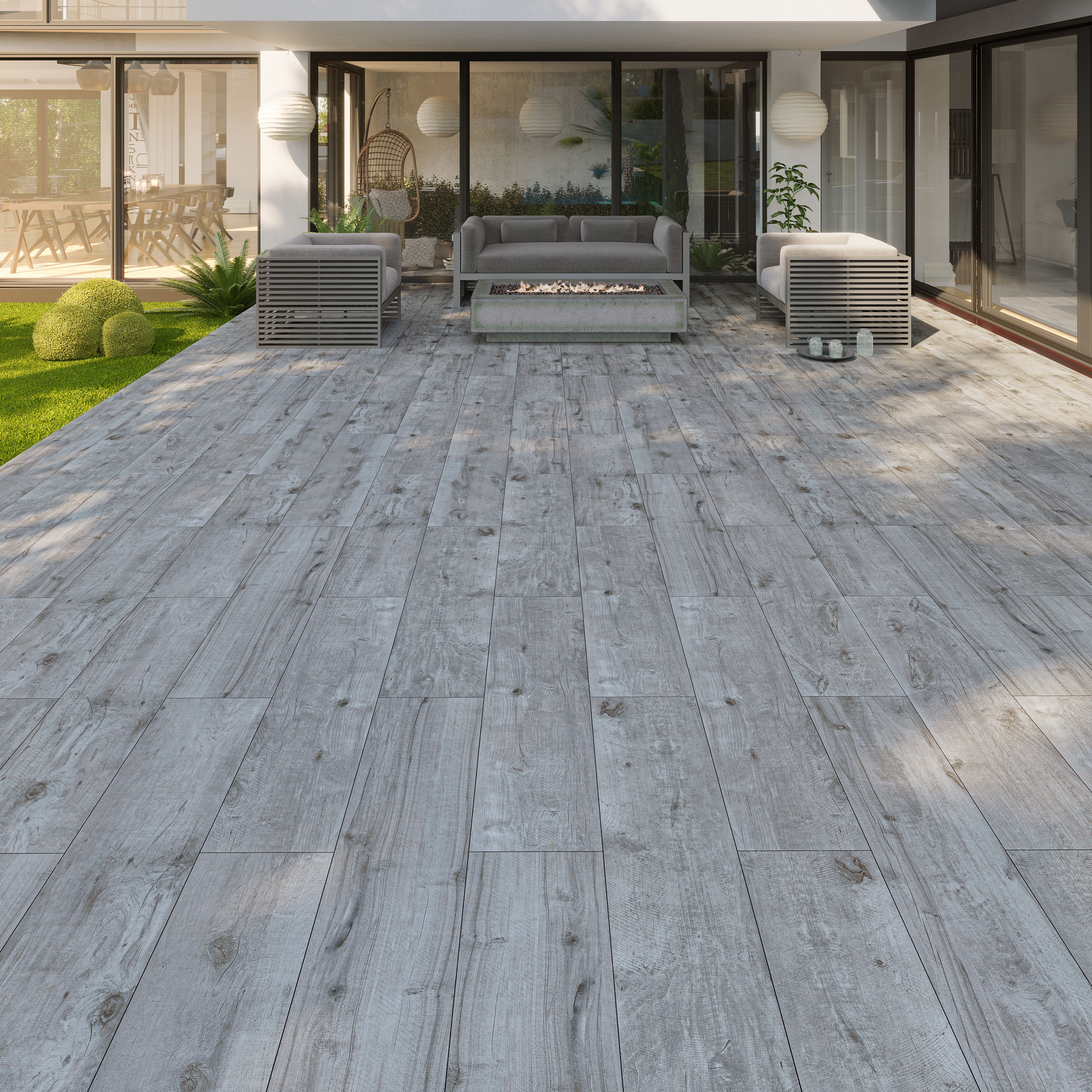 Timberwood Grey Matt Wood effect Porcelain Outdoor Floor Tile - 5