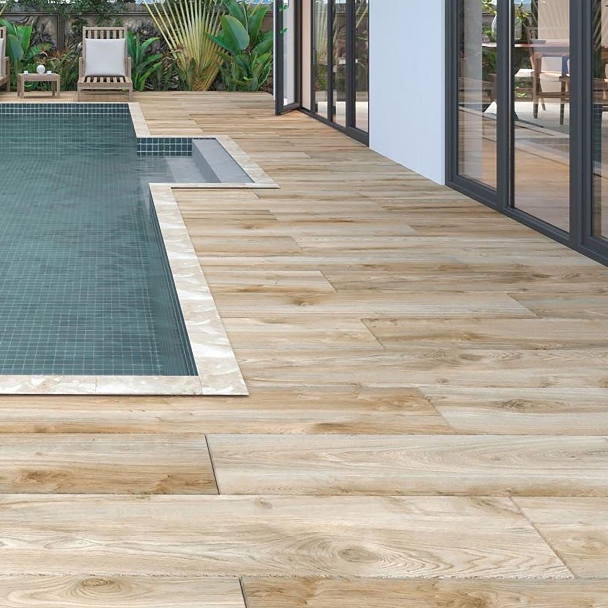 Timberwood Natural Matt Wood effect Porcelain Outdoor Floor Tile, Pack of 2, (L)1200mm (W)300mm