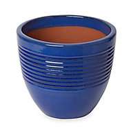 Tiwlip Blue Ceramic Ribbed Round Plant pot (Dia)27cm
