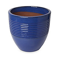 Tiwlip Blue Ceramic Ribbed Round Plant pot (Dia)33cm