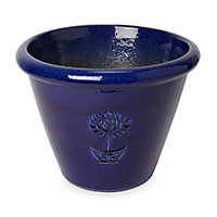 Tiwlip Dark blue Ceramic Round Plant pot (Dia)36cm