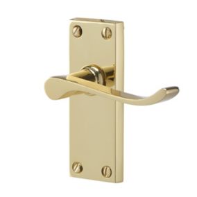 Toen Polished Brass effect Aluminium Scroll Latch Door handle with Hinges (L)99mm (D)58mm