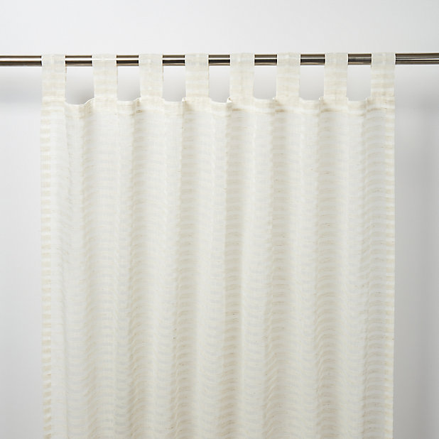 Tolok Ivory Horizontal Stripe Unlined, Tab Sheer Curtains