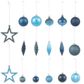 Tonal Blue Plastic Assorted Hanging decoration set, Pack of 40