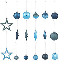 Tonal Blue Plastic Assorted Hanging decoration set, Set of 40