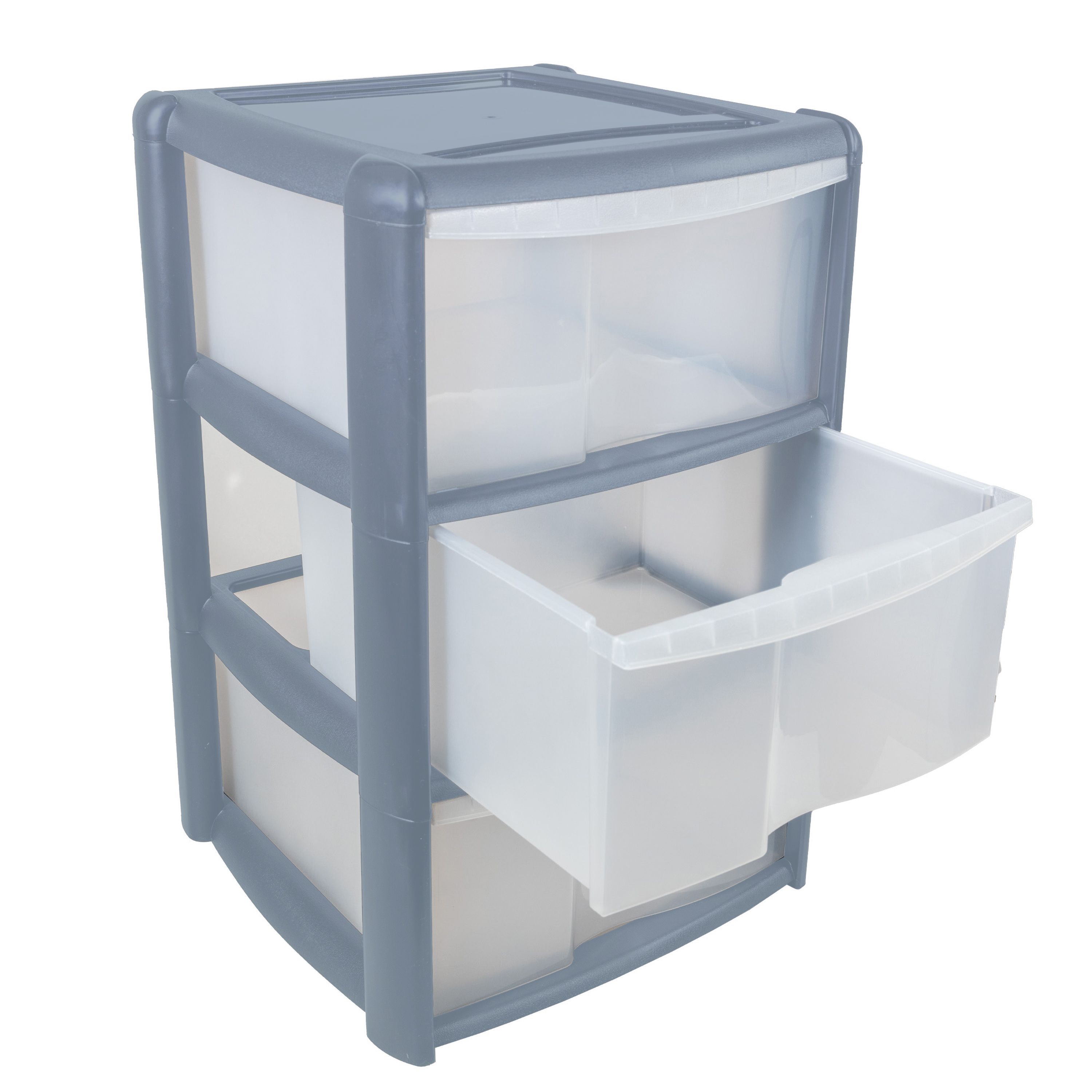 Tontarelli Bambu Blue Frame Clear Drawers 60L Plastic 3 drawer Tower unit (H) 61cm x (W) 38.5cm