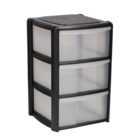 Tontarelli Clear & Black Non-stackable Plastic 3 drawer Tower unit