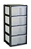 Tontarelli Clear & Black Non-stackable Plastic 4 drawer Tower unit
