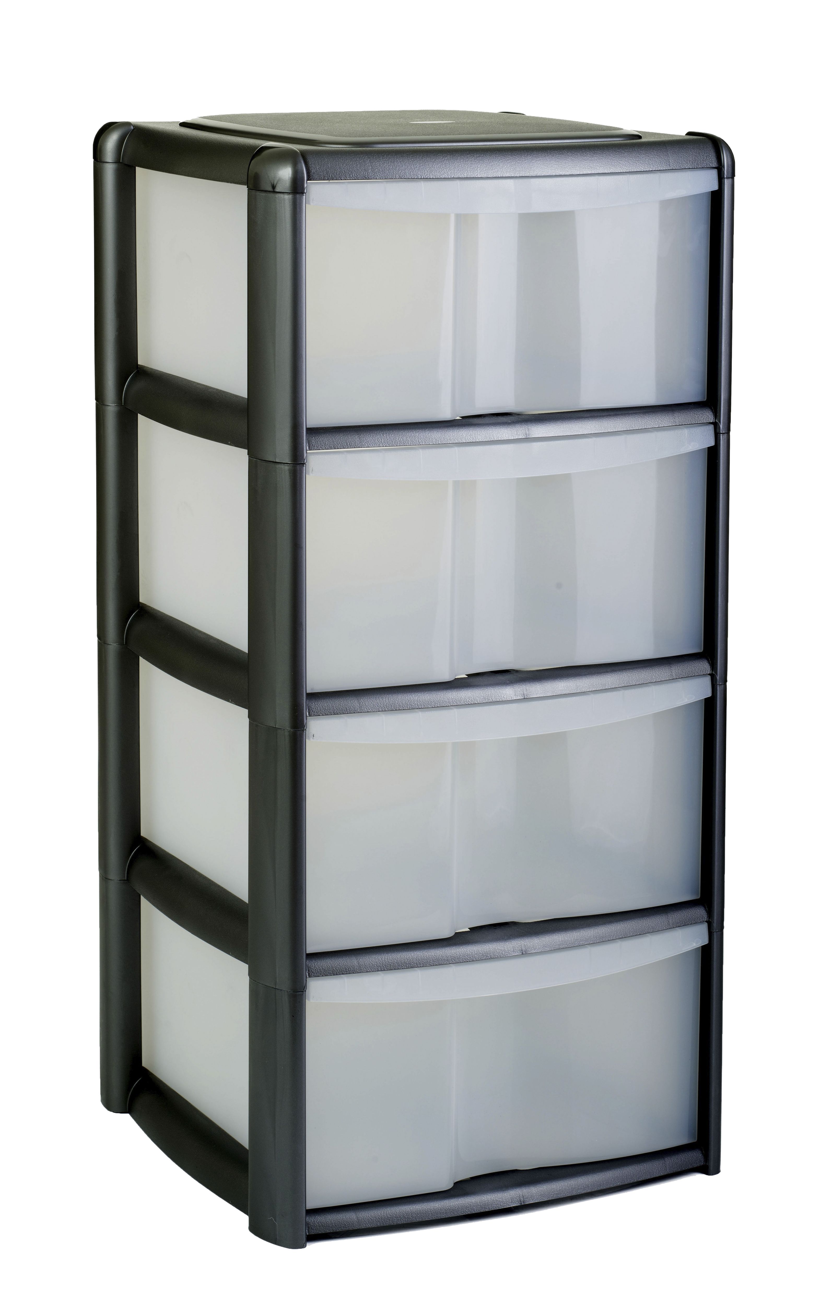 Tontarelli Clear & Black Non-stackable Plastic 4 drawer Tower unit ...