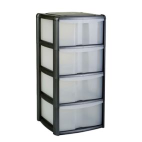Tontarelli Clear & Black Non-stackable Plastic 4 drawer Tower unit