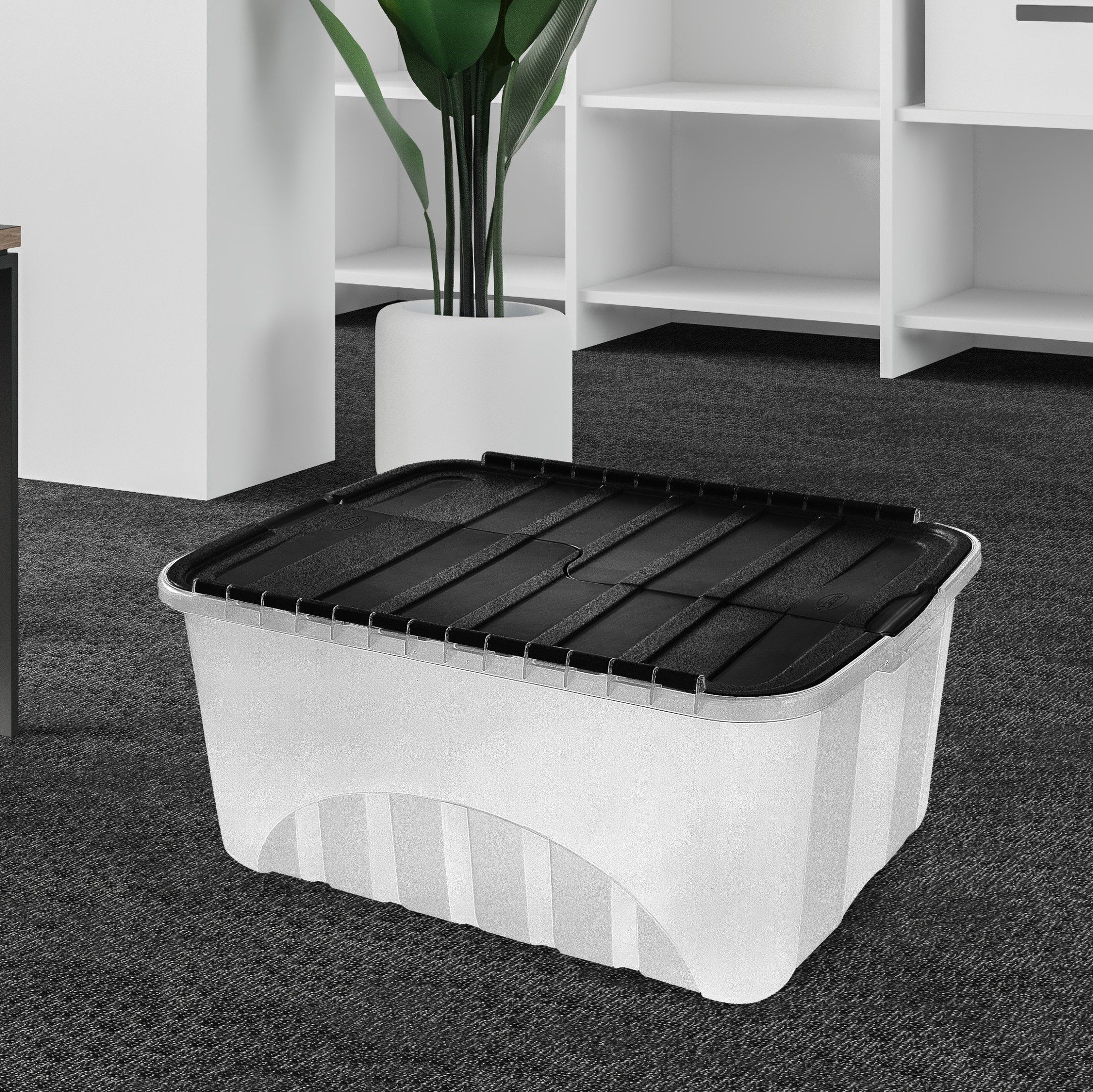 Tontarelli Croc Black 50L Large Stackable Storage box & Integrated lid