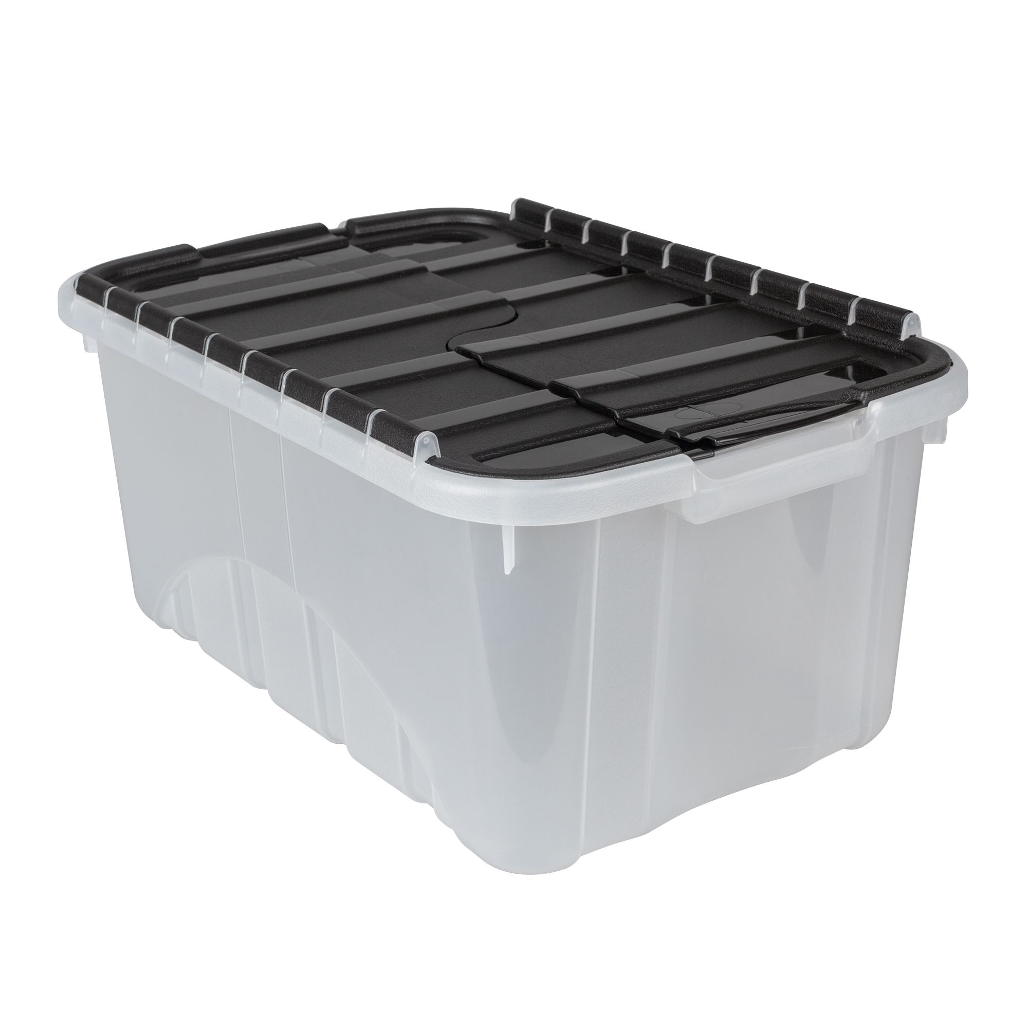 Tontarelli Heavy duty Clear & Black 48.5L Plastic Stackable Storage box & Lid, Set of 3