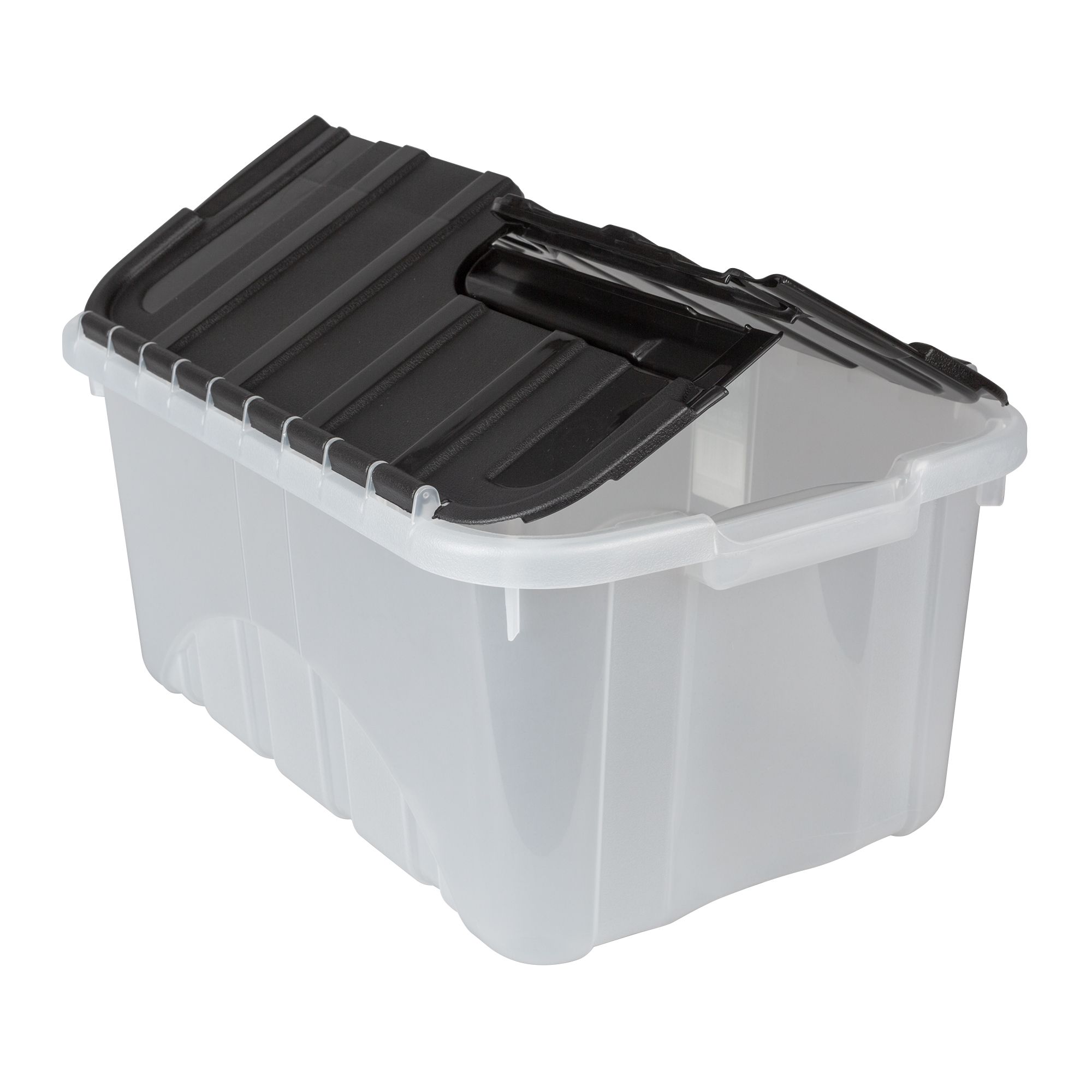 Tontarelli Heavy duty Clear & Black 48.5L Plastic Stackable Storage box & Lid, Set of 3