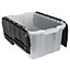 Tontarelli Heavy duty Clear & Black 48.5L Plastic Stackable Storage box & Lid, Set of 3