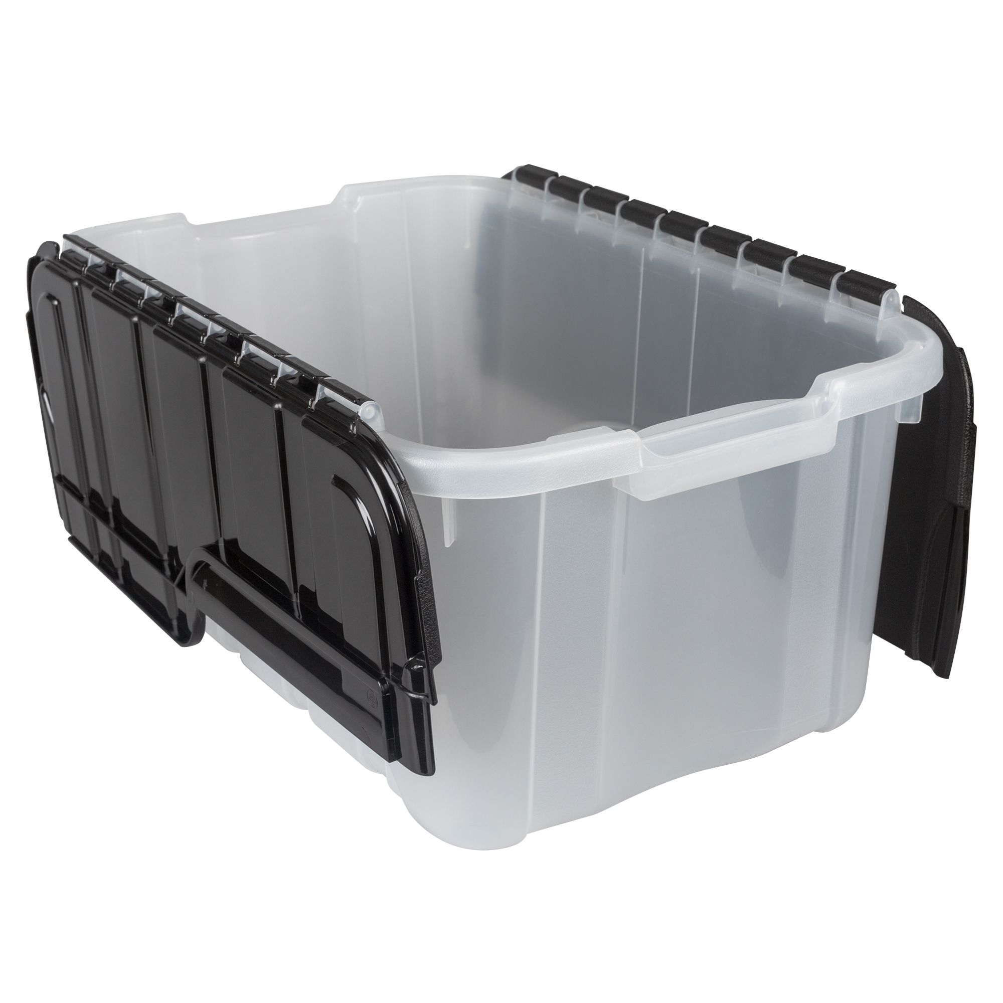 Tontarelli Heavy duty Clear & Black 48.5L Plastic Stackable Storage box & Lid, Set of 3