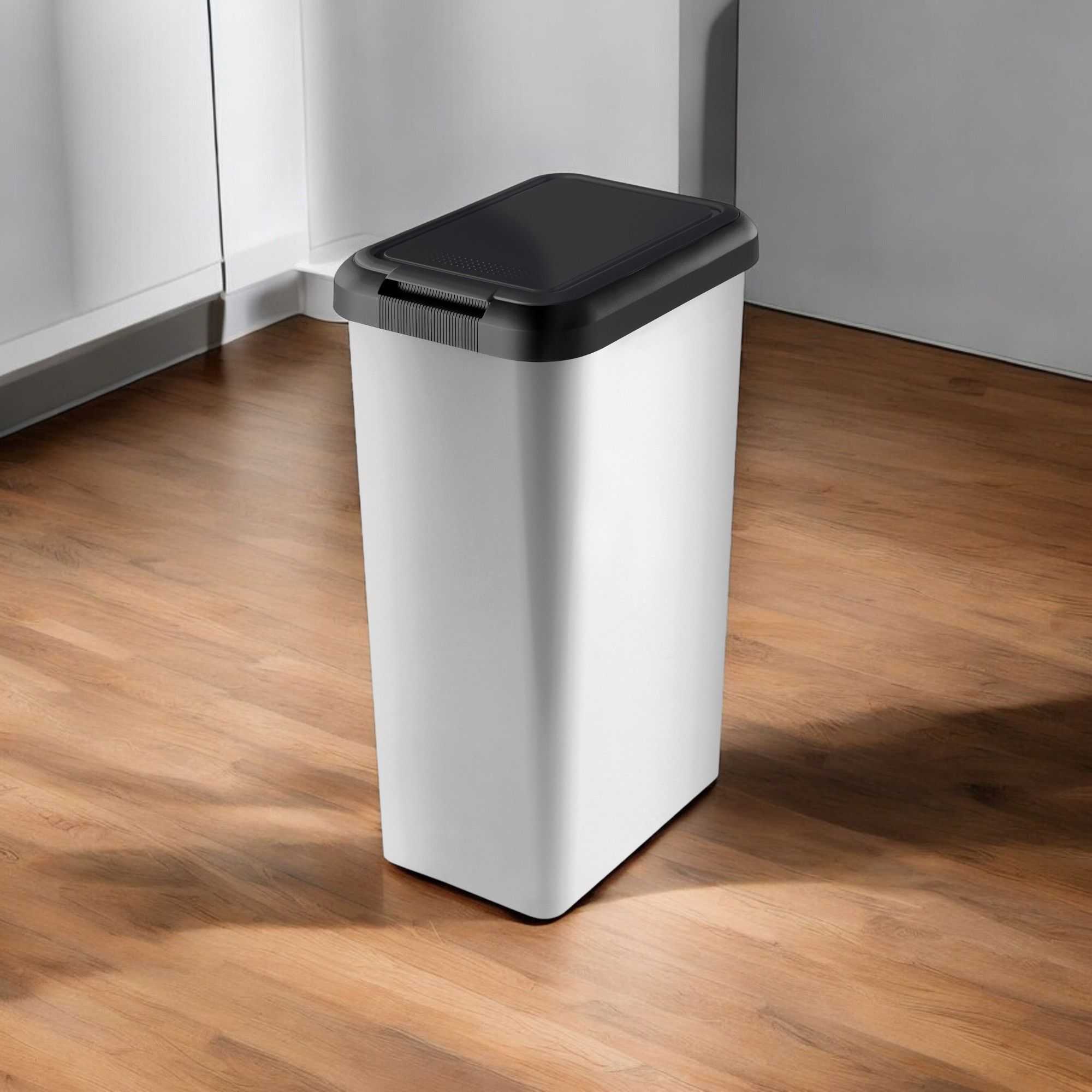 Tontarelli Lift & swing Slim Silver effect Plastic Bin - 45L