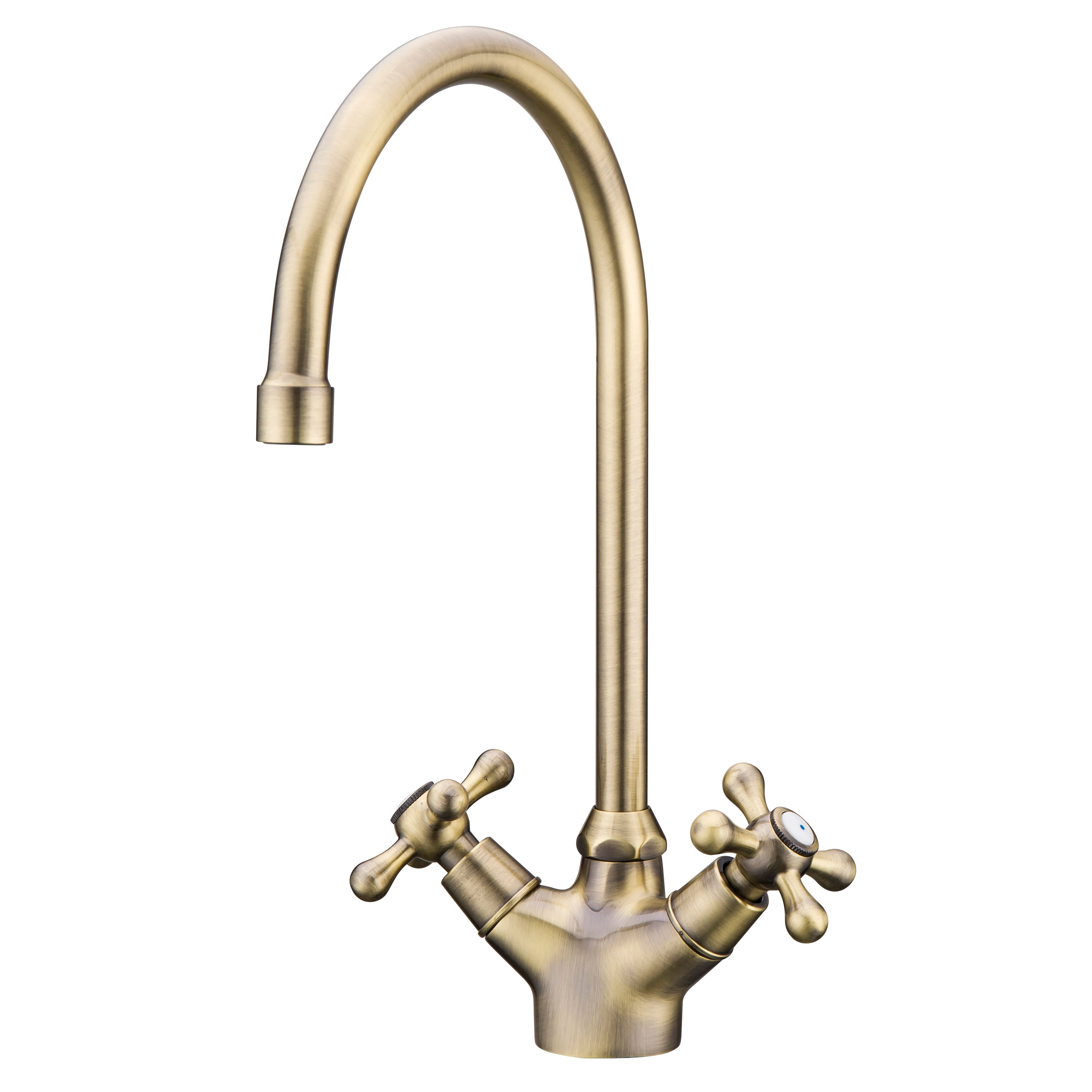 Torc Semi-gloss Antique brass effect Kitchen Dual lever Tap