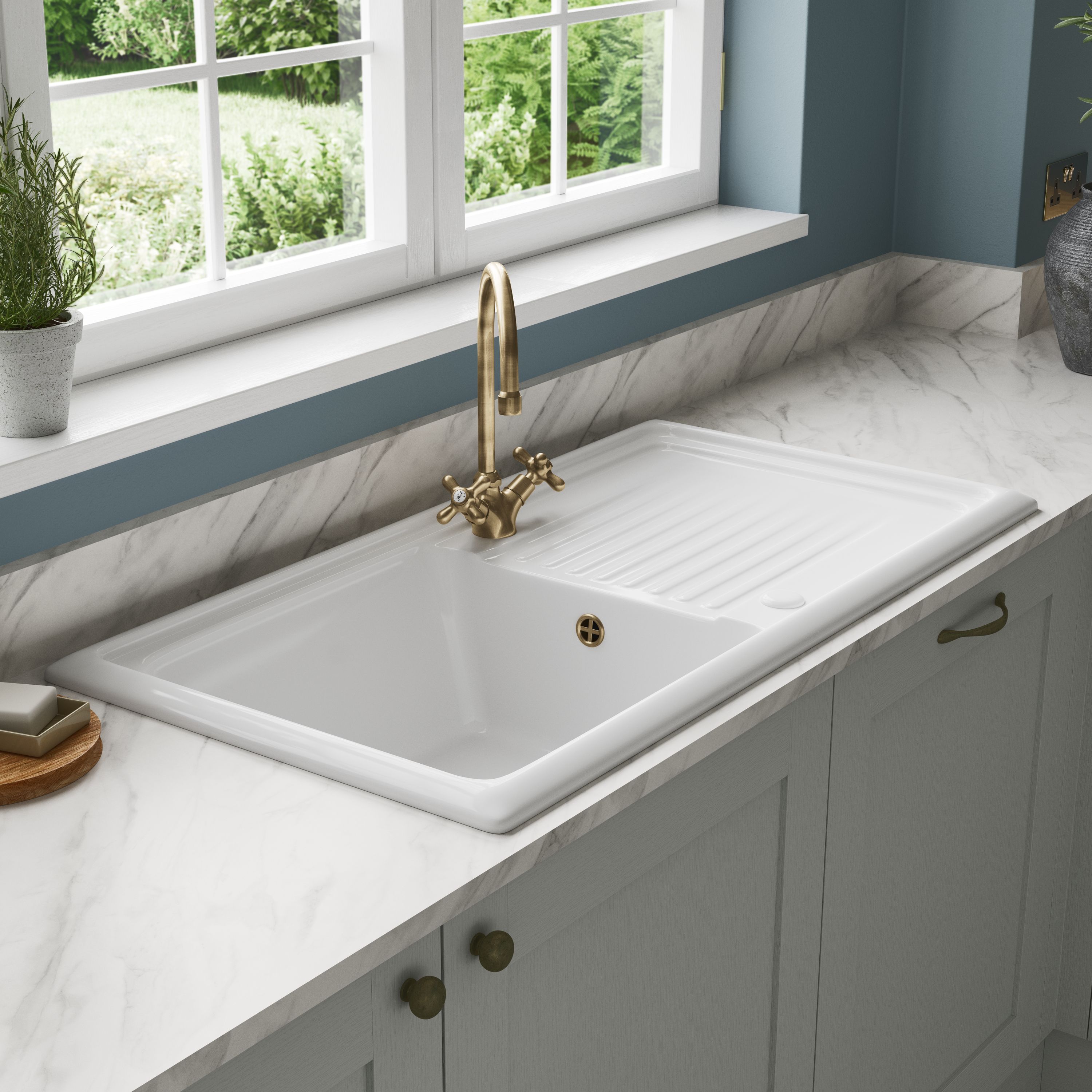 Torc Semi-gloss Antique brass effect Kitchen Dual lever Tap