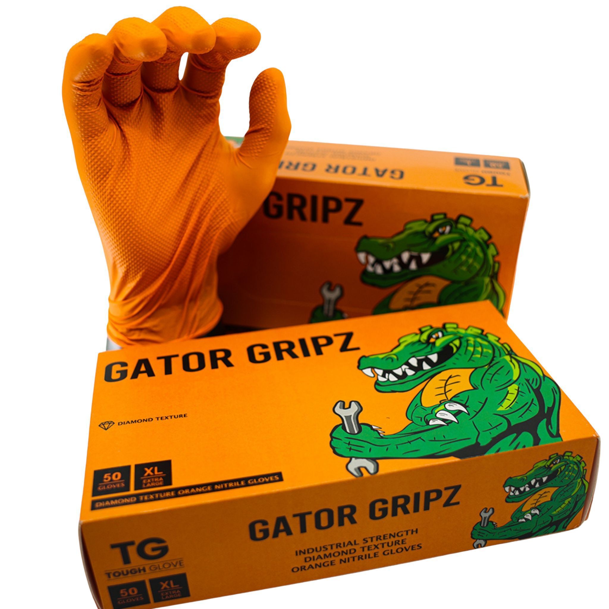 Tough Glove Gator Gripz Nitrile Disposable gloves Large, Pack of 50