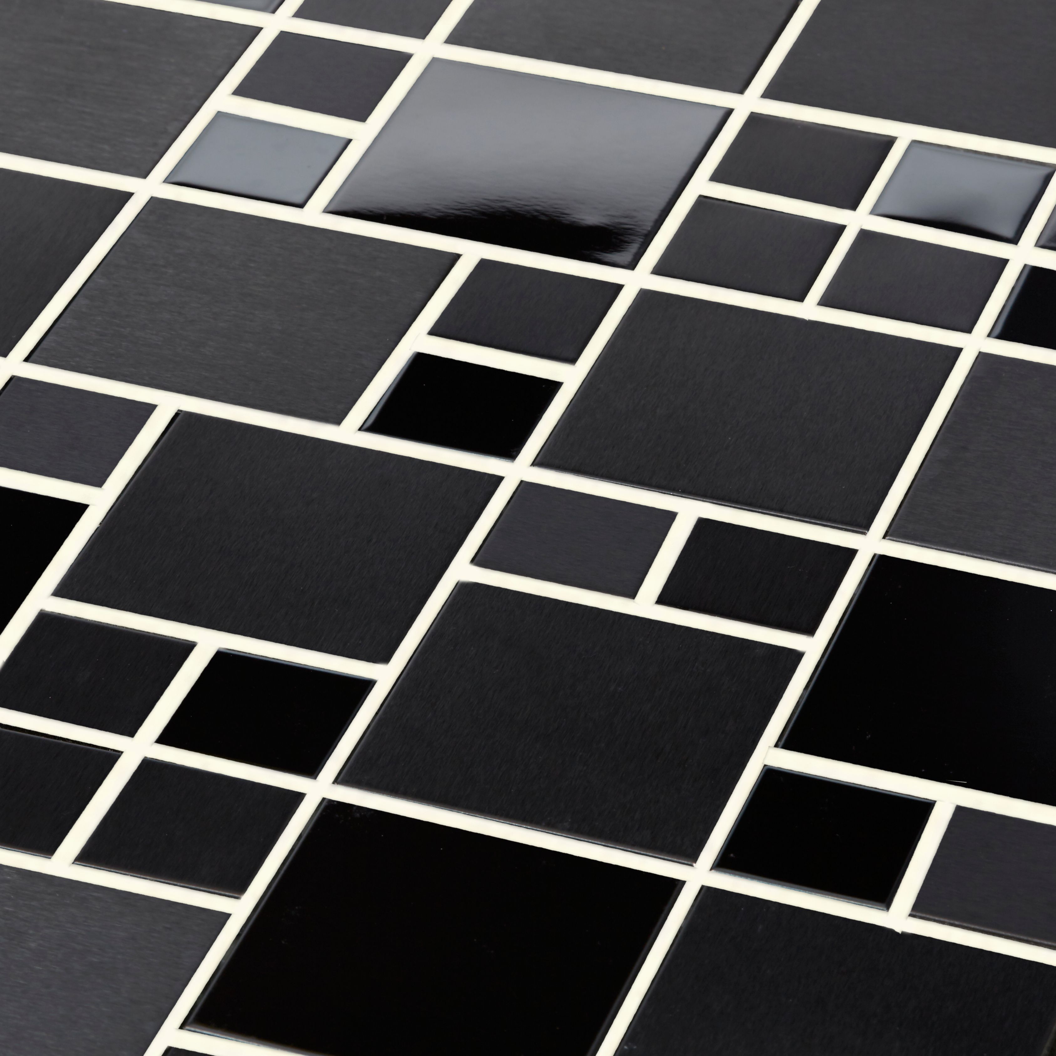 Tourino Black Gloss & matt Mosaic Stainless steel Mosaic tile, (L)300mm (W)300mm