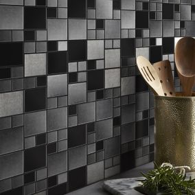 Tourino Black Gloss & matt Stainless steel Mosaic tile, (L)300mm (W)300mm