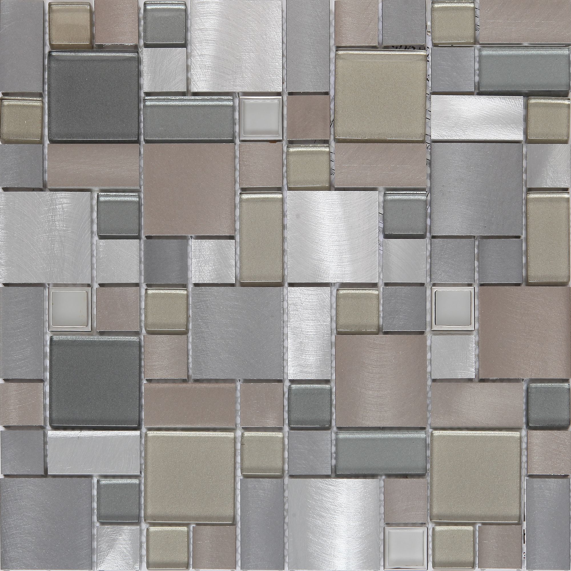 Tourino Grey Gloss & matt Glass effect Flat Aluminium & glass Mosaic tile sheet