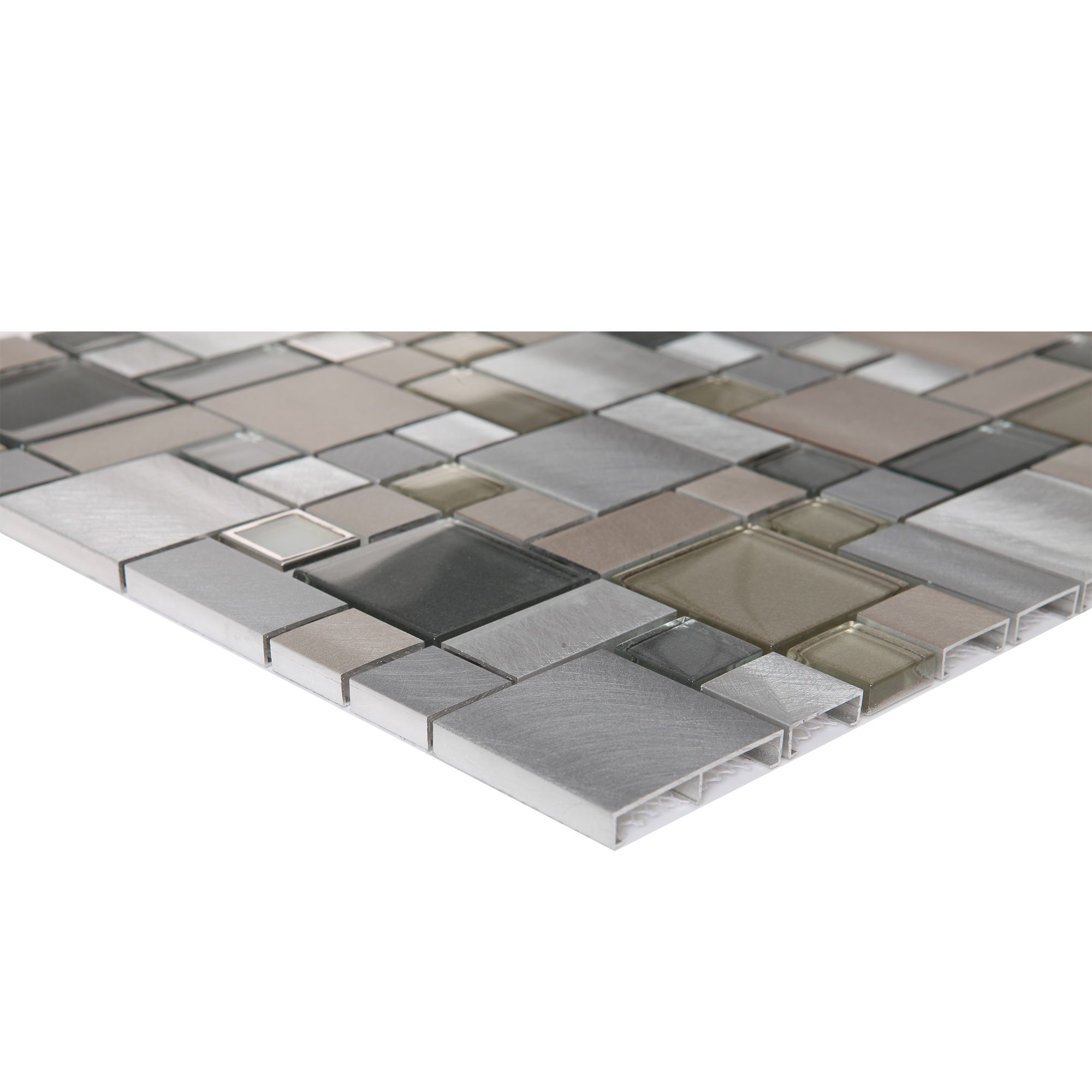 Tourino Grey Mosaic tile sheet (L)300mmAluminium & glass - 3