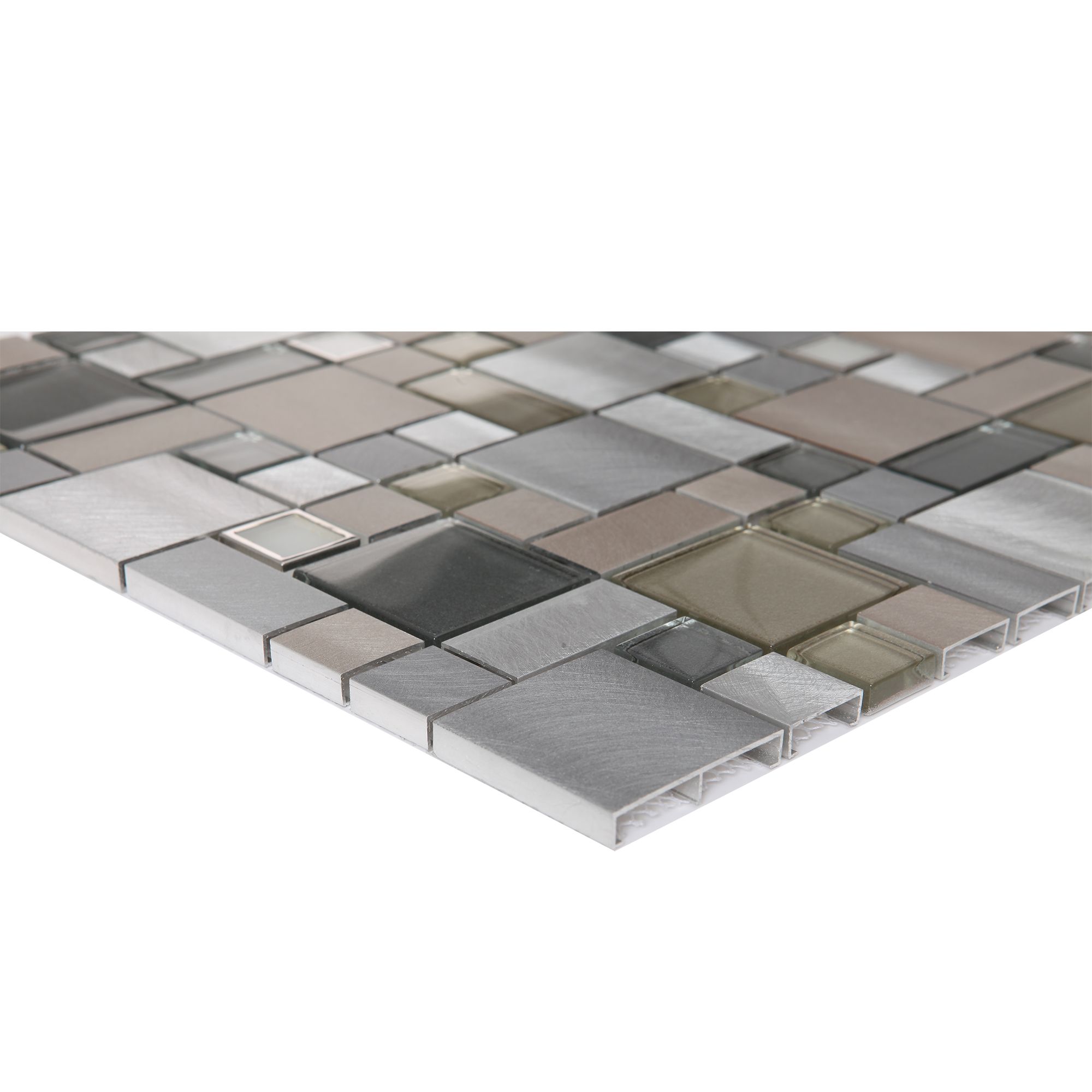 Tourino Grey Gloss & matt Glass effect Flat Aluminium & glass Mosaic tile sheet, (L)300mm (W)300mm