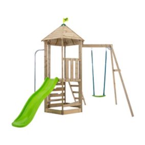 TP Toys Castlewood Brown & Green Wooden Swing set & slide