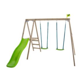 TP Toys Multi double BROWN GREEN Wooden Swing set & slide