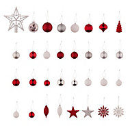 Traditional Assorted Red & white Silver glitter effect Bauble, Pack of 120