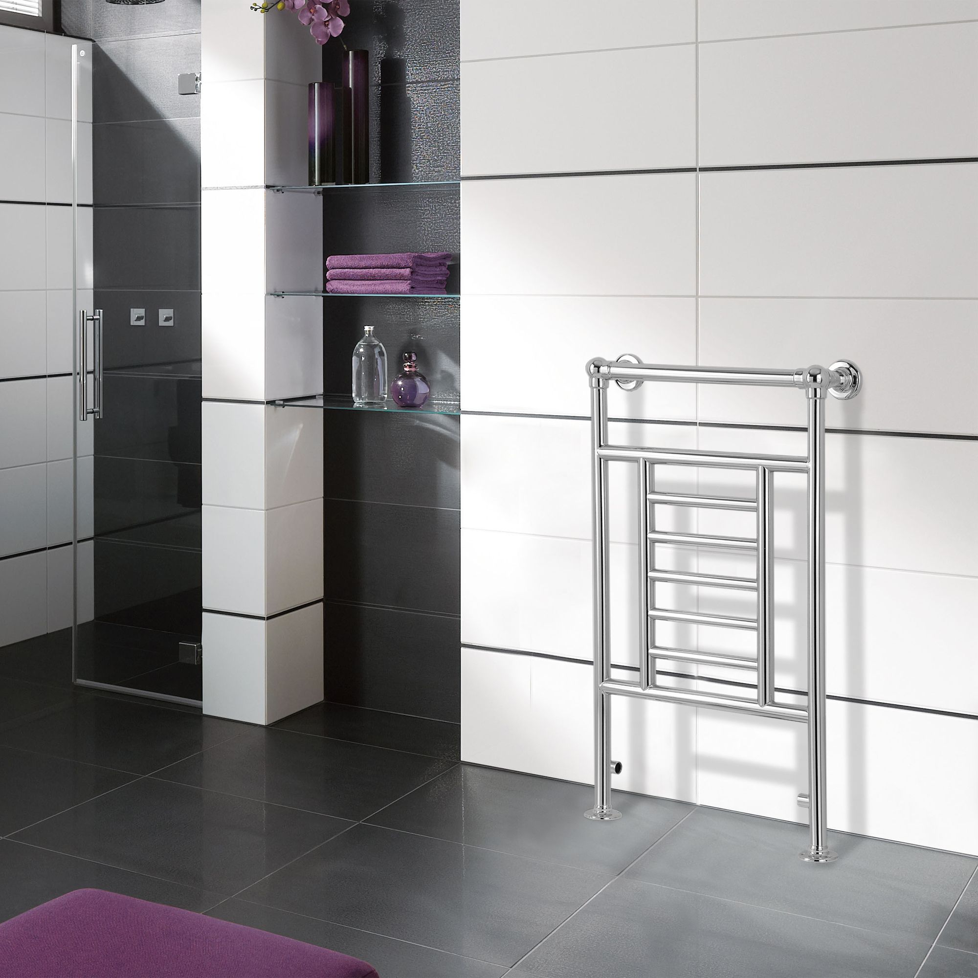 Traditional Chrome effect Electric Towel warmer (W)534mm x (H)914mm