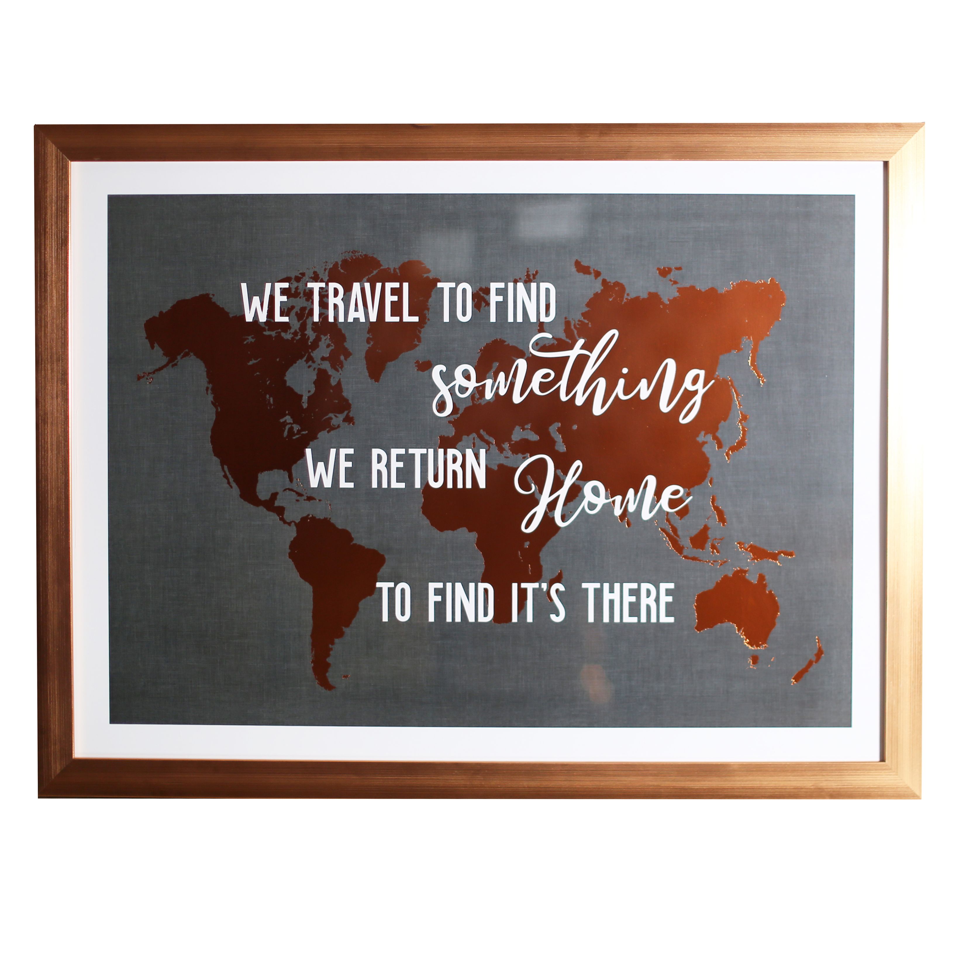 Travel typography Black & copper Canvas art (H)63cm x (W)83cm