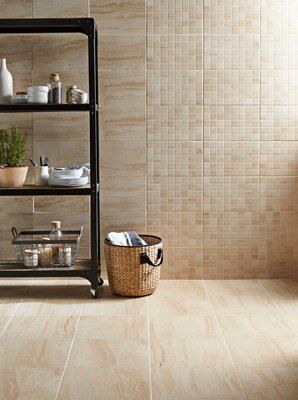 Travertina Light beige Gloss Flat Stone effect Ceramic Indoor Wall Tile, Pack of 10, (L)402.4mm (W)251.6mm