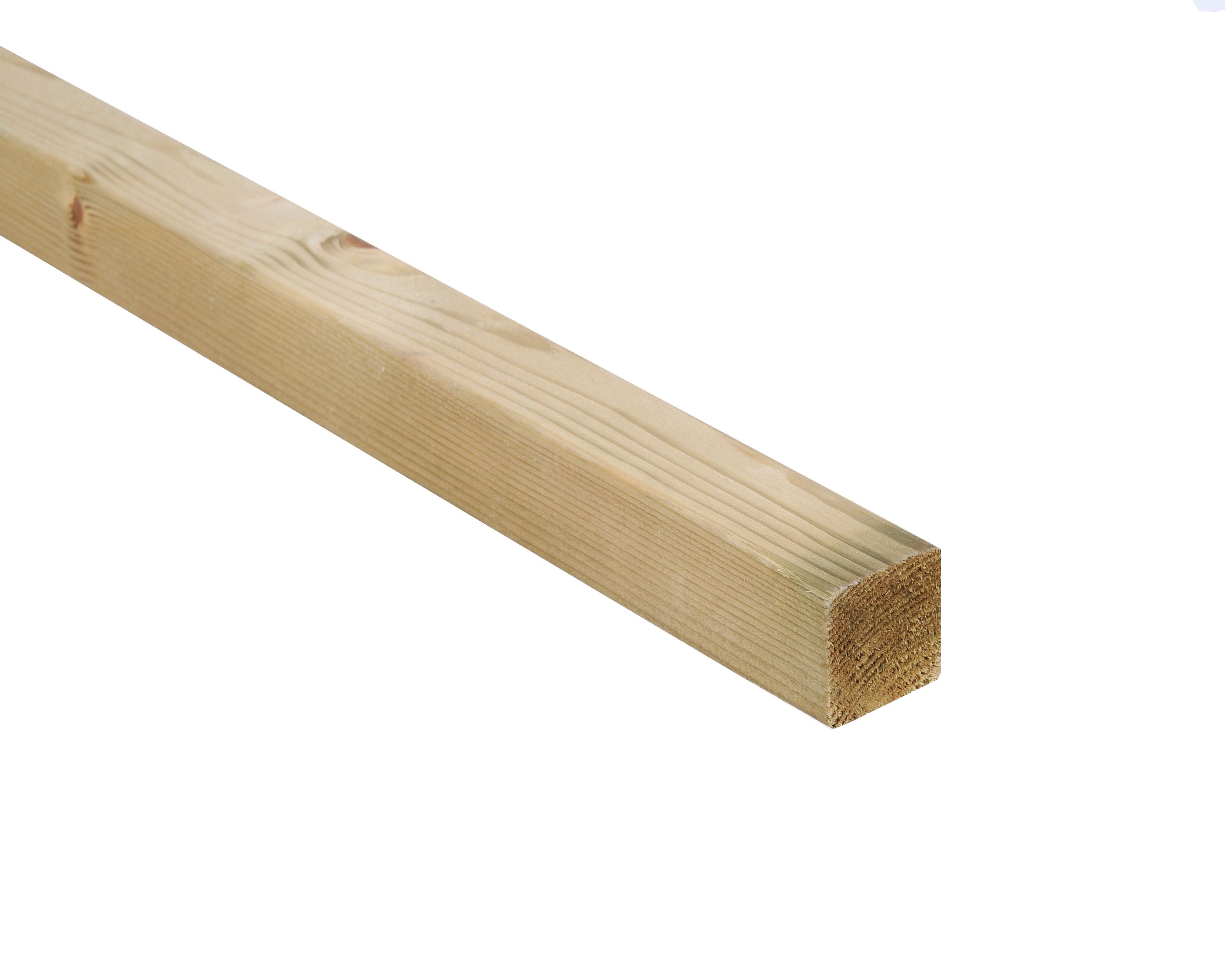 Treated Round edge Pressure treated Whitewood spruce Timber (L)2.4m (W)38mm (T)38mm, Pack of 8