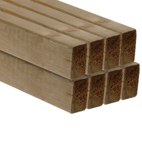 Treated Smooth Planed Round edge CLS timber (L)2.4m (W)63mm (T)38mm, Pack of 8