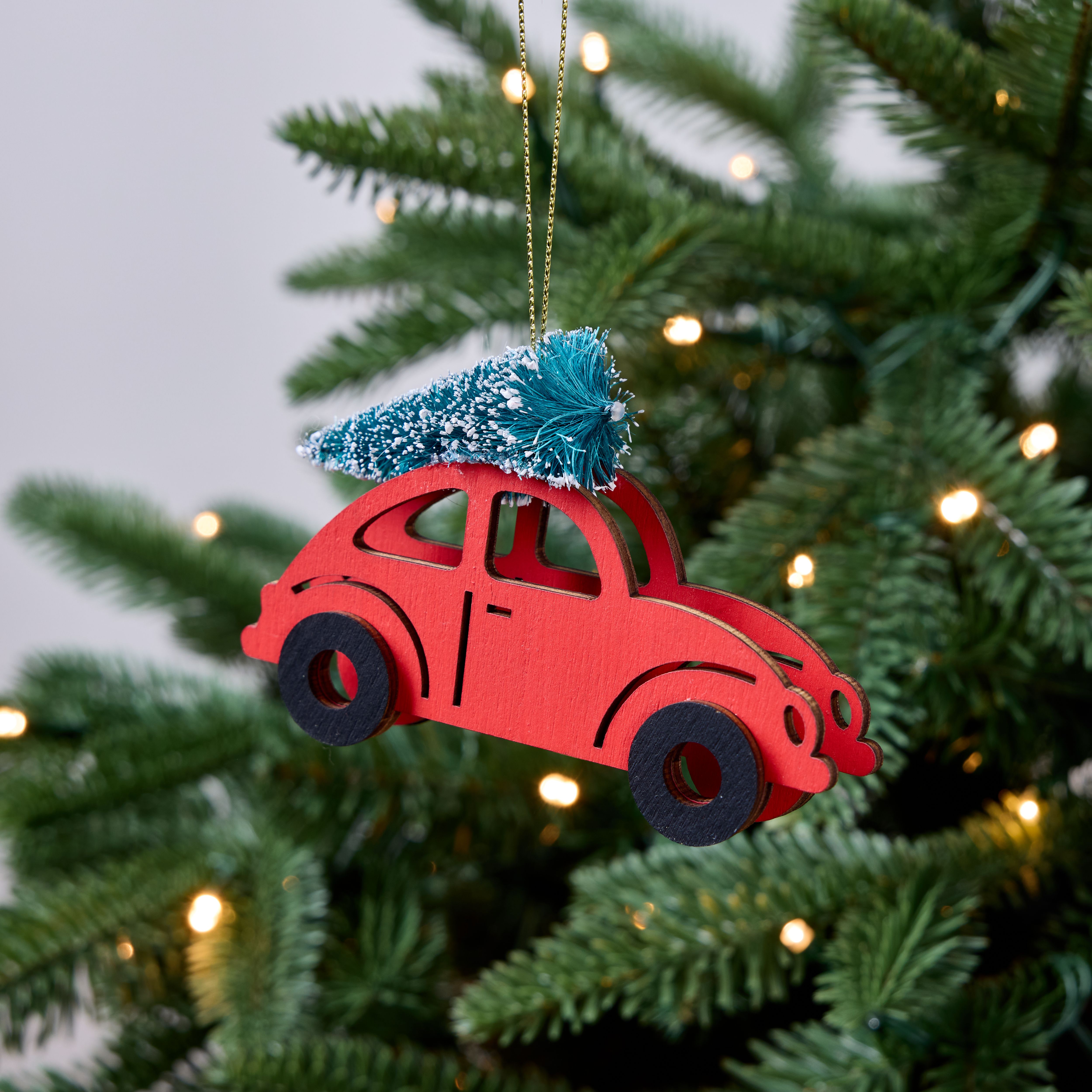 Tree-topped car Wood Hanging decoration - Multicolour