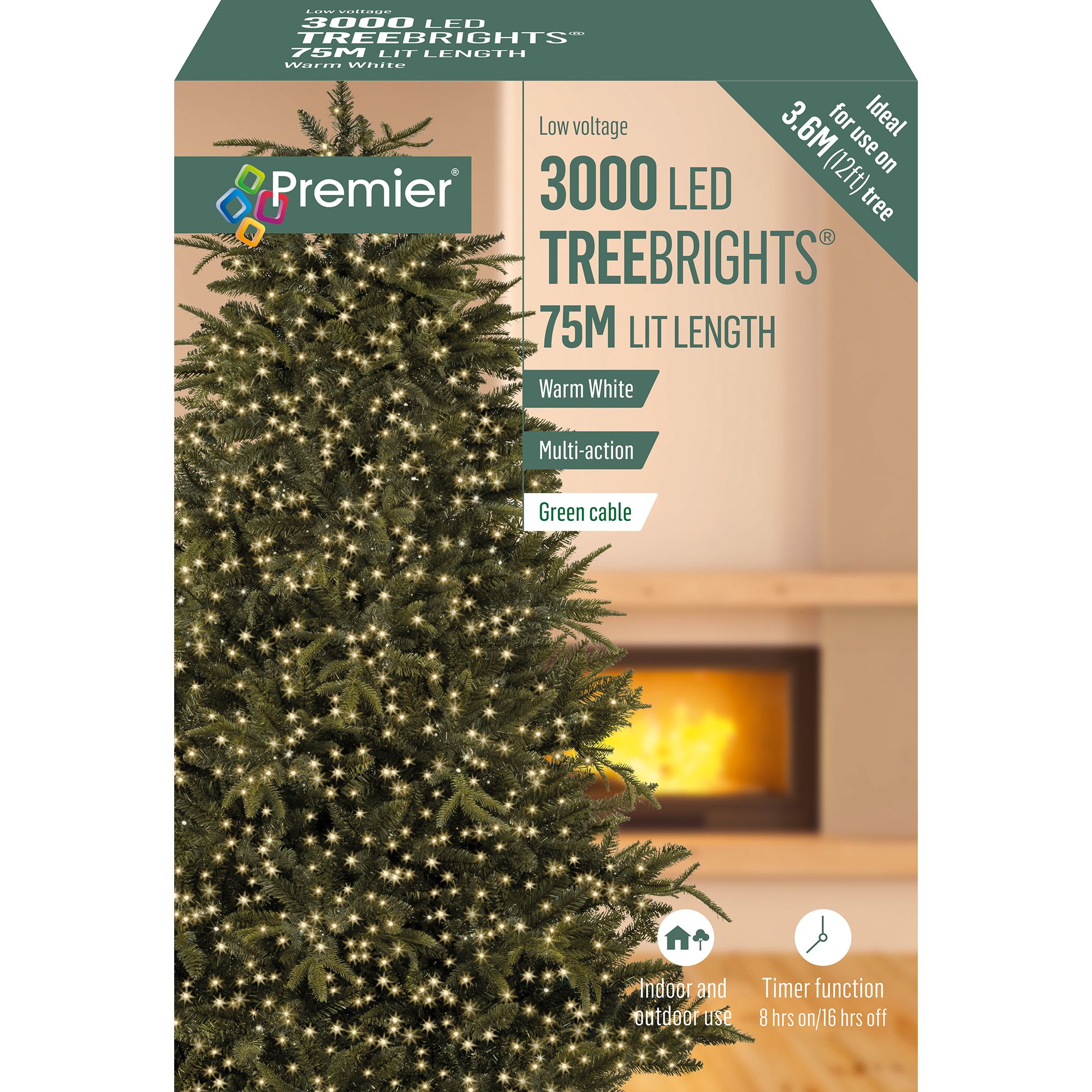 Treebrights 3000 Warm white LED String lights With Timer function & cable