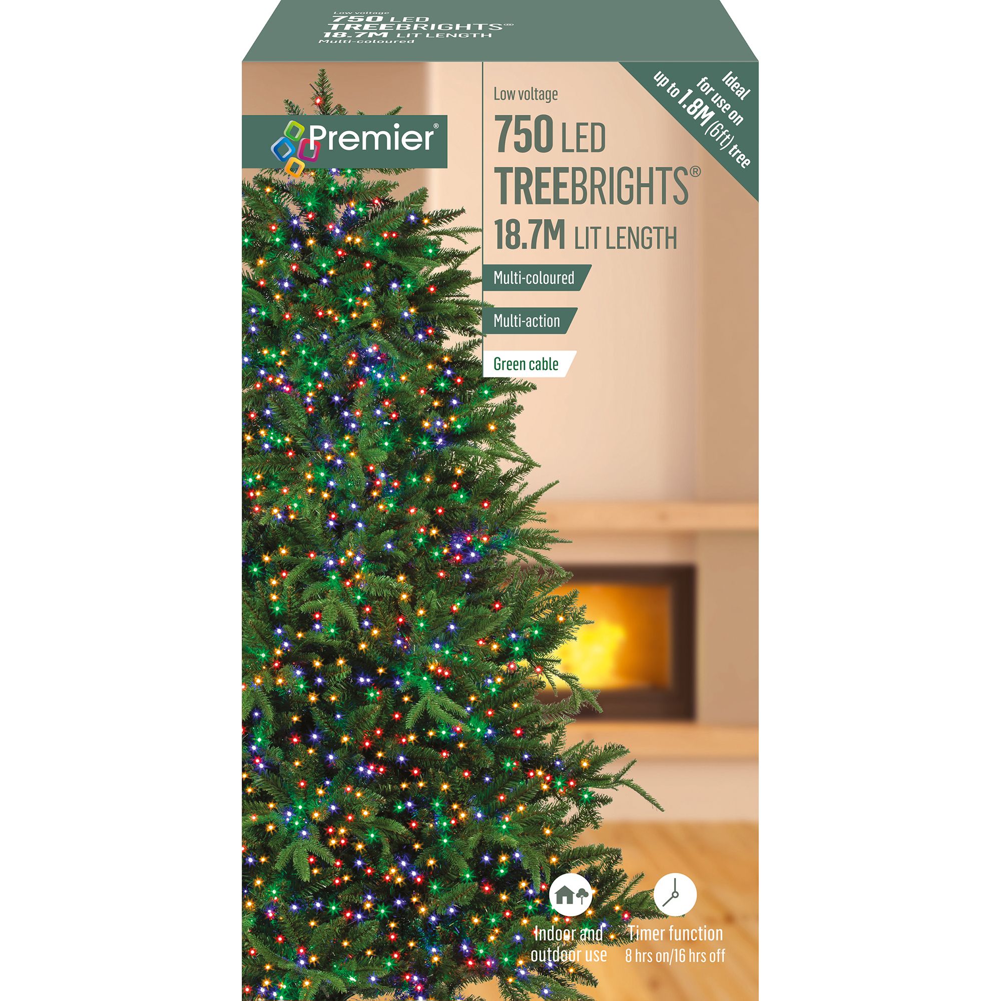 Treebrights 750 Multicolour LED String lights with 5m Green cable