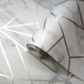 Tregarden Grey Metallic effect Geometric Smooth Wallpaper