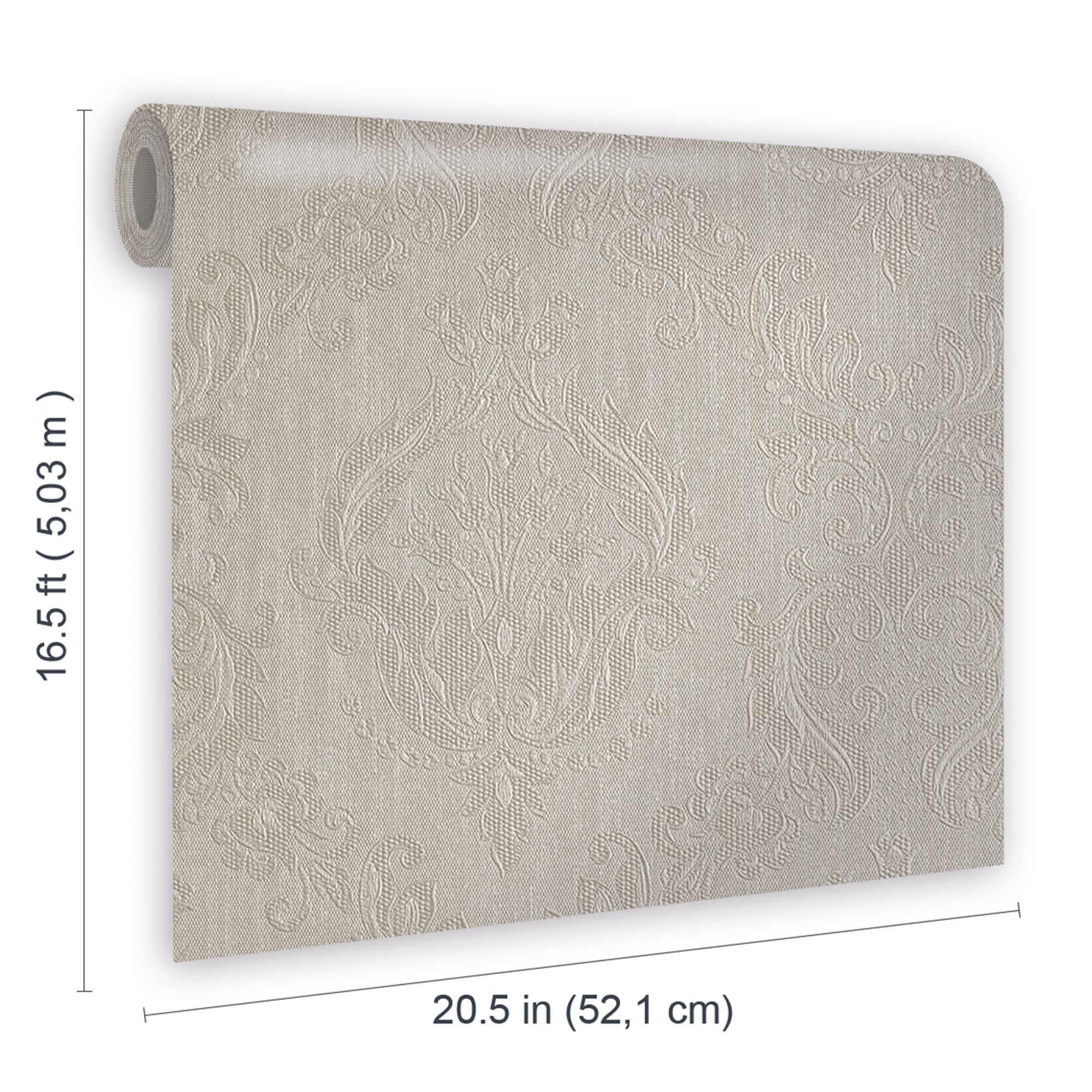Tregenna Cream Damask Textured Wallpaper