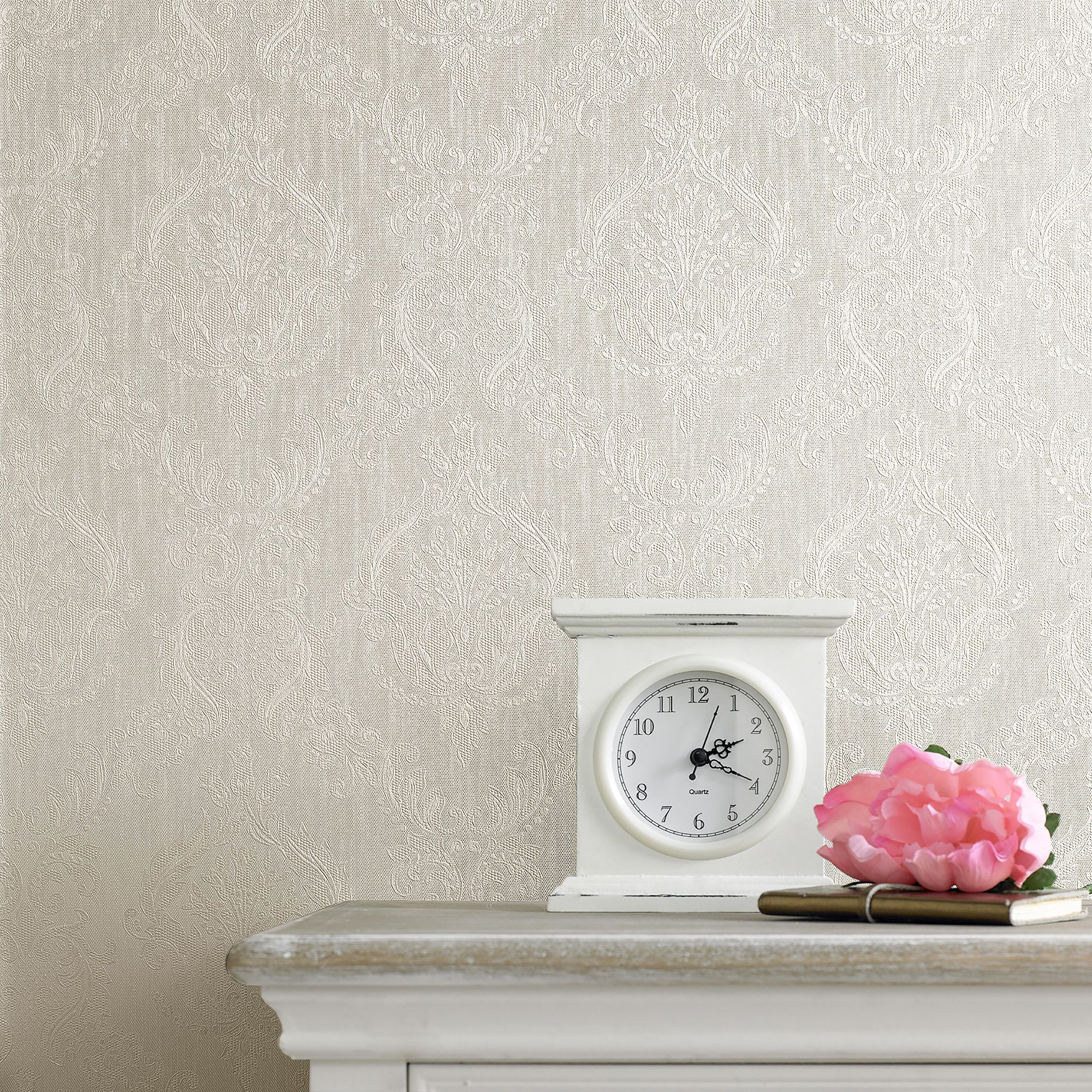 Tregenna Cream Damask Textured Wallpaper